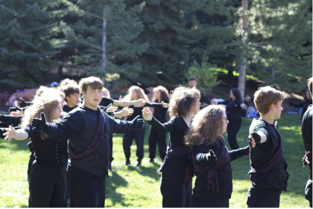 Hillcrest Theatre students rehearse their ensemble scene for the 2025 National High School Shakespeare Competition.